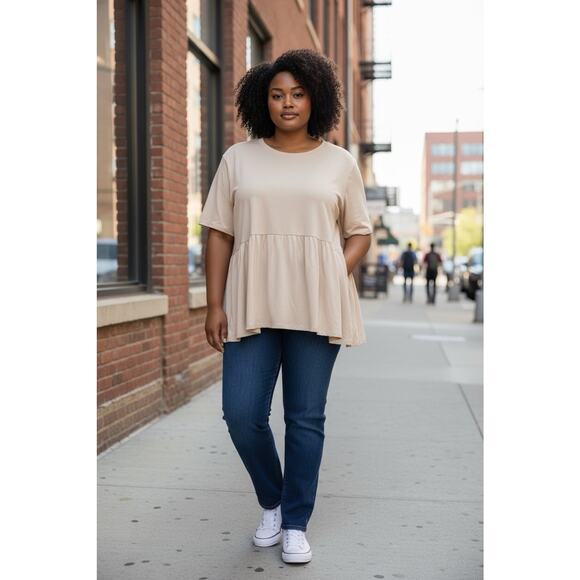 American Eagle Peplum Blouse Sz XXL Beige Flowy Babydoll Top Soft Loose Comfy AE - Picture 2 of 6